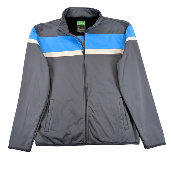 Straight Down Other - Straight Down Mens Full Zip Golf Jacket Gray Blue Striped Fleece Lined Large